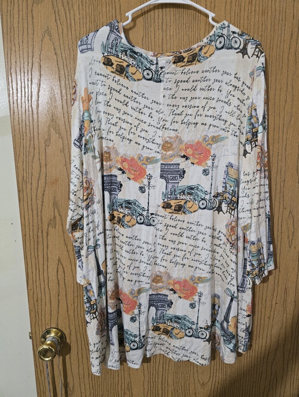 Women’s Long Sleeve V-Neck Floral Script Tunic Top - Cream/Orange - Picture 3 of 3